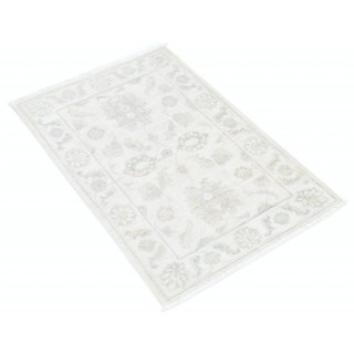 Hand Knotted Beige and Light Blue Area Rug | Floral Medallion Accent Rug | 100% Wool