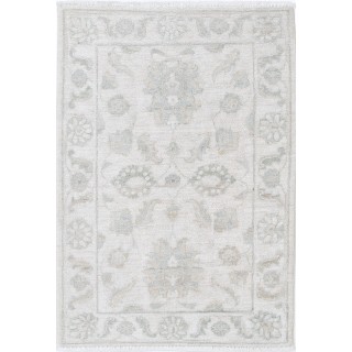 Hand Knotted Beige and Light Blue Area Rug | Floral Medallion Accent Rug | 100% Wool