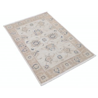 Hand Knotted Oushak Rug | Beige Turkish Accent Rug with All-Over Floral Design | 100% Wool