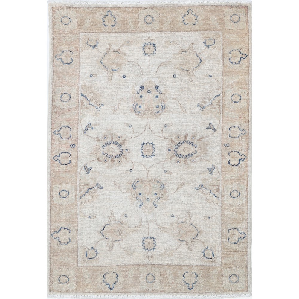 Hand Knotted Oushak Rug | Beige Turkish Accent Rug with All-Over Floral Design | 100% Wool Hand Knotted Oushak Rug | Beige Turkish Accent Rug with All-Over Floral Design | 100% Wool