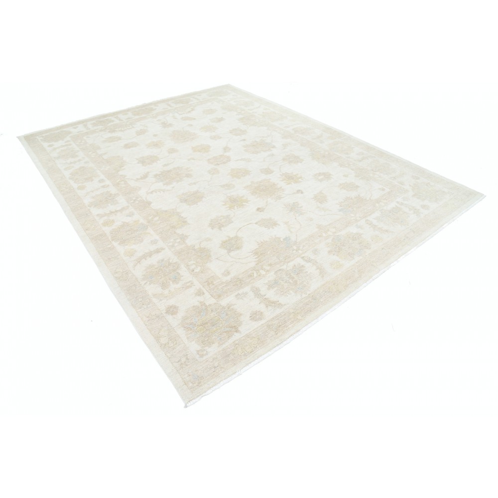 Hand Knotted Beige Wool Oushak Large Area Rug with All-Over Floral Design Hand Knotted Beige Wool Oushak Large Area Rug with All-Over Floral Design