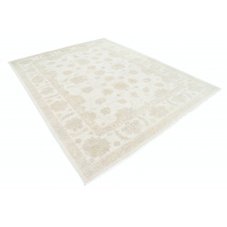 Hand Knotted Beige Wool Oushak Large Area Rug with All-Over Floral Design