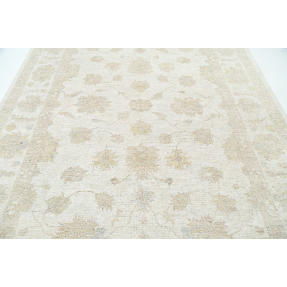 Hand Knotted Beige Wool Oushak Large Area Rug with All-Over Floral Design Hand Knotted Beige Wool Oushak Large Area Rug with All-Over Floral Design