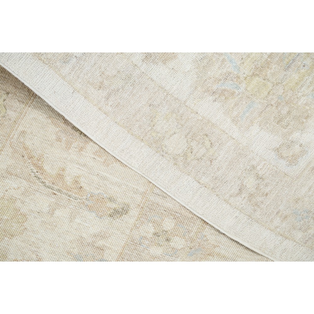 Hand Knotted Beige Wool Oushak Large Area Rug with All-Over Floral Design Hand Knotted Beige Wool Oushak Large Area Rug with All-Over Floral Design