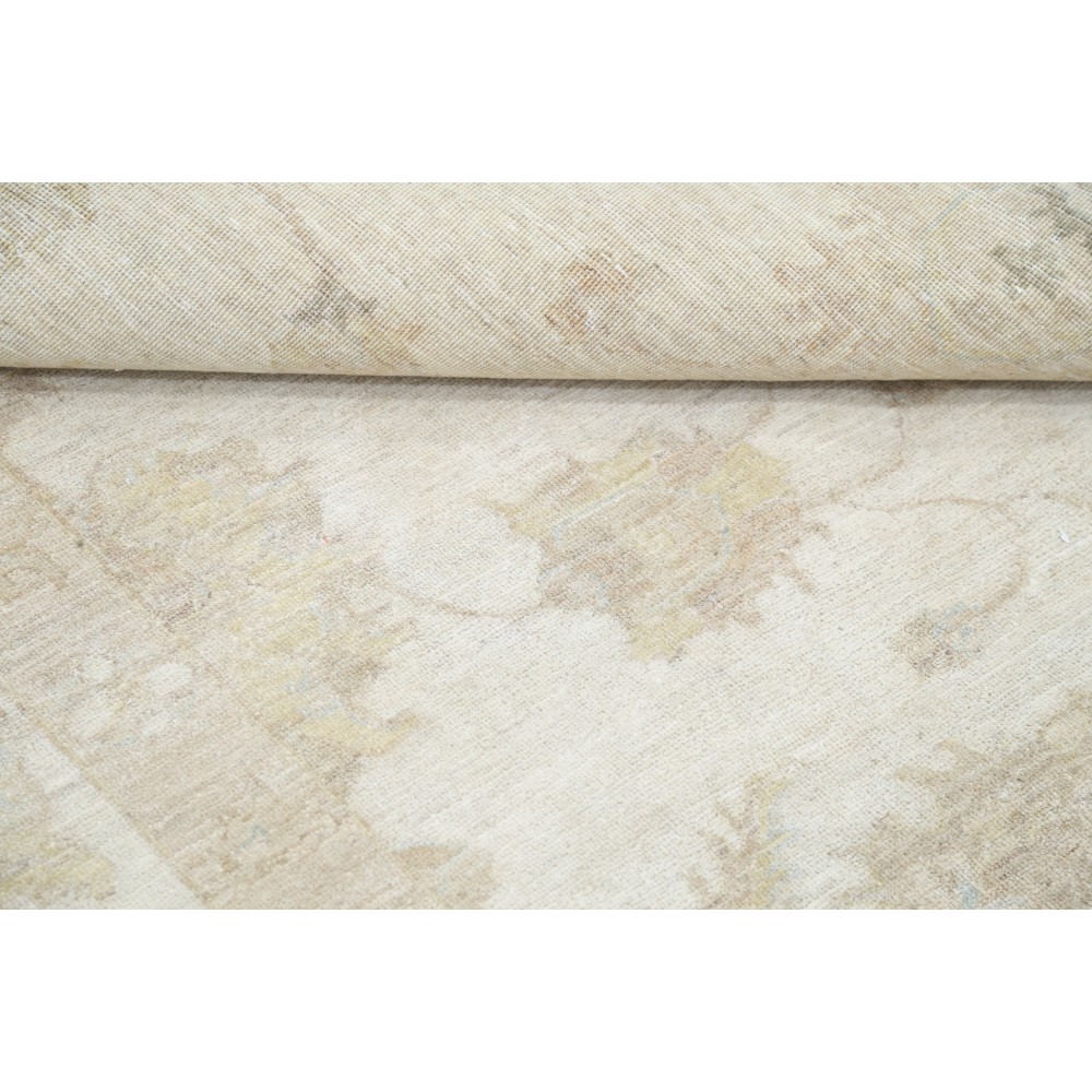 Hand Knotted Beige Wool Oushak Large Area Rug with All-Over Floral Design Hand Knotted Beige Wool Oushak Large Area Rug with All-Over Floral Design