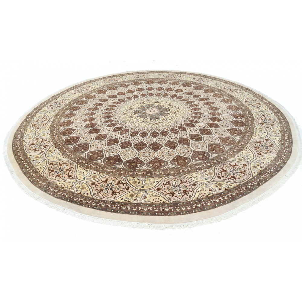 Hand Knotted Oversized Round Area Rug | Tribal Brown & Beige Circle Carpet | 100% Wool Hand Knotted Oversized Round Area Rug | Tribal Brown & Beige Circle Carpet | 100% Wool