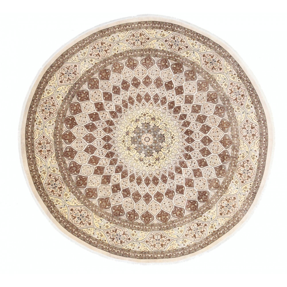 Hand Knotted Oversized Round Area Rug | Tribal Brown & Beige Circle Carpet | 100% Wool Hand Knotted Oversized Round Area Rug | Tribal Brown & Beige Circle Carpet | 100% Wool