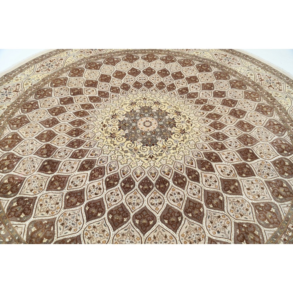 Hand Knotted Oversized Round Area Rug | Tribal Brown & Beige Circle Carpet | 100% Wool Hand Knotted Oversized Round Area Rug | Tribal Brown & Beige Circle Carpet | 100% Wool