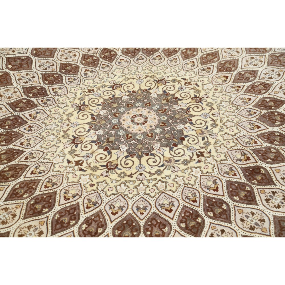 Hand Knotted Oversized Round Area Rug | Tribal Brown & Beige Circle Carpet | 100% Wool Hand Knotted Oversized Round Area Rug | Tribal Brown & Beige Circle Carpet | 100% Wool