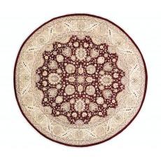 Hand Knotted Tribal Round Rug with Floral Design | 100% Wool Red Circle Oversize Carpet for Home Decor