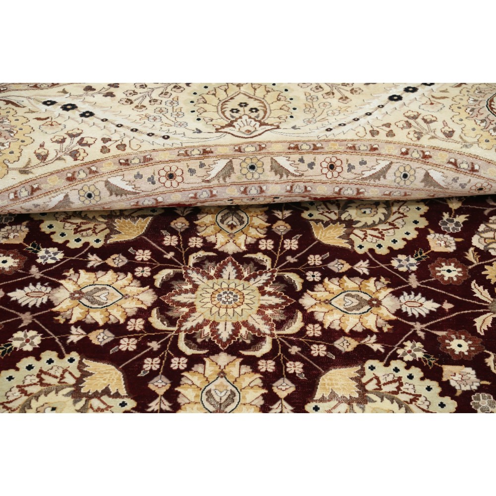 Hand Knotted Tribal Round Rug with Floral Design | 100% Wool Red Circle Oversize Carpet for Home Decor
