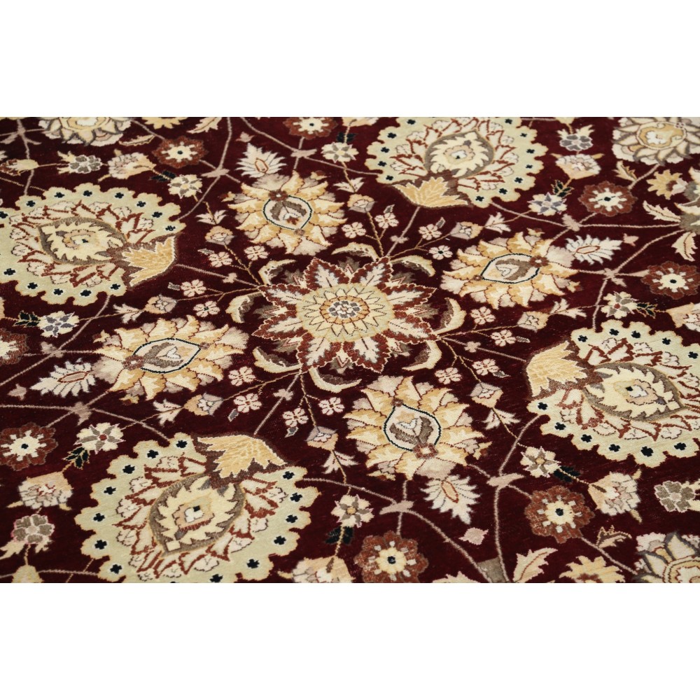 Hand Knotted Tribal Round Rug with Floral Design | 100% Wool Red Circle Oversize Carpet for Home Decor