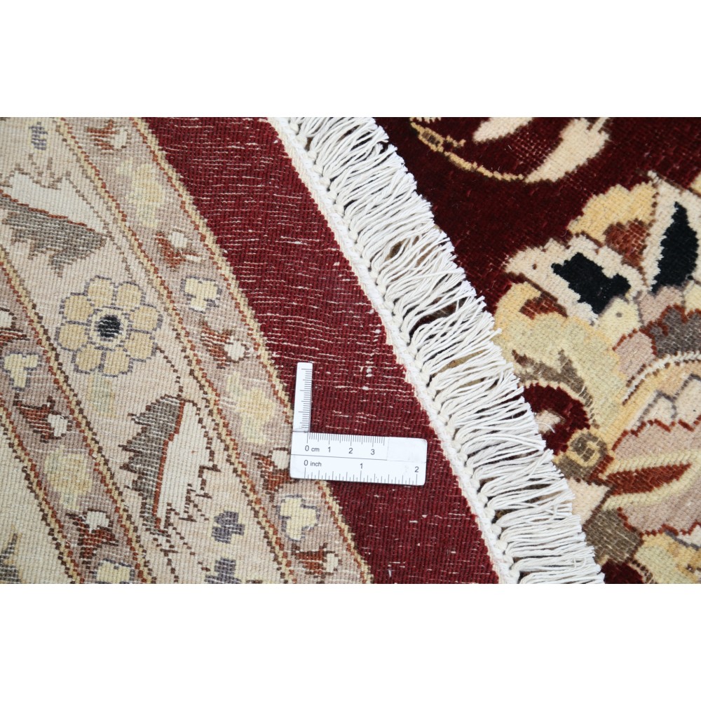 Hand Knotted Tribal Round Rug with Floral Design | 100% Wool Red Circle Oversize Carpet for Home Decor