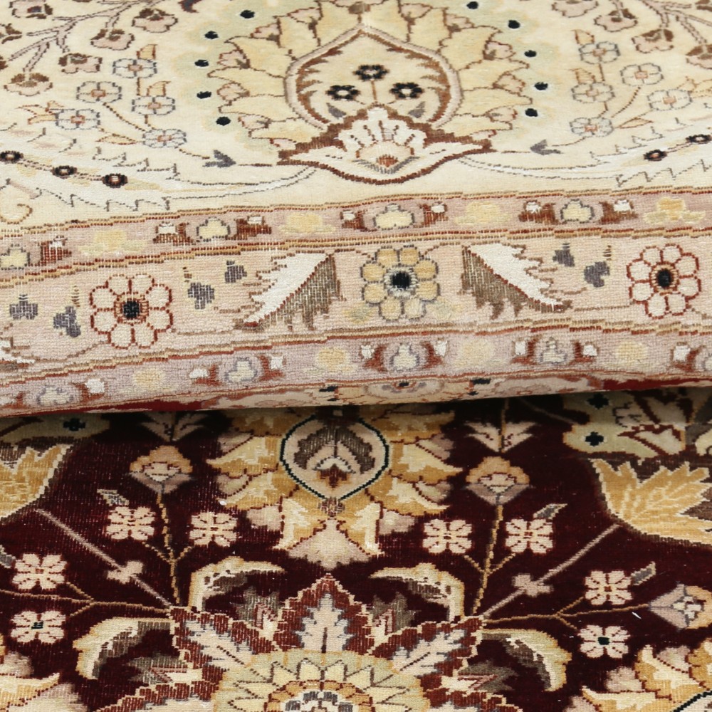 Hand Knotted Tribal Round Rug with Floral Design | 100% Wool Red Circle Oversize Carpet for Home Decor