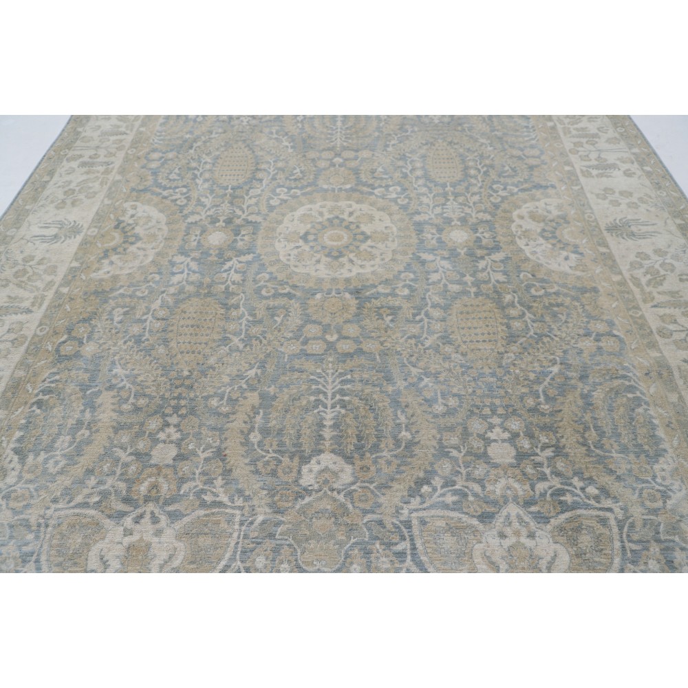 Hand Knotted Light Blue, Ivory Wool Area Rug | Traditional Floral Pattern Carpet Hand Knotted Light Blue, Ivory Wool Area Rug | Traditional Floral Pattern Carpet
