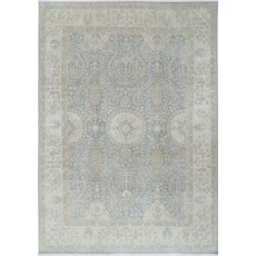 Hand Knotted Light Blue, Ivory Wool Area Rug | Traditional Floral Pattern Carpet