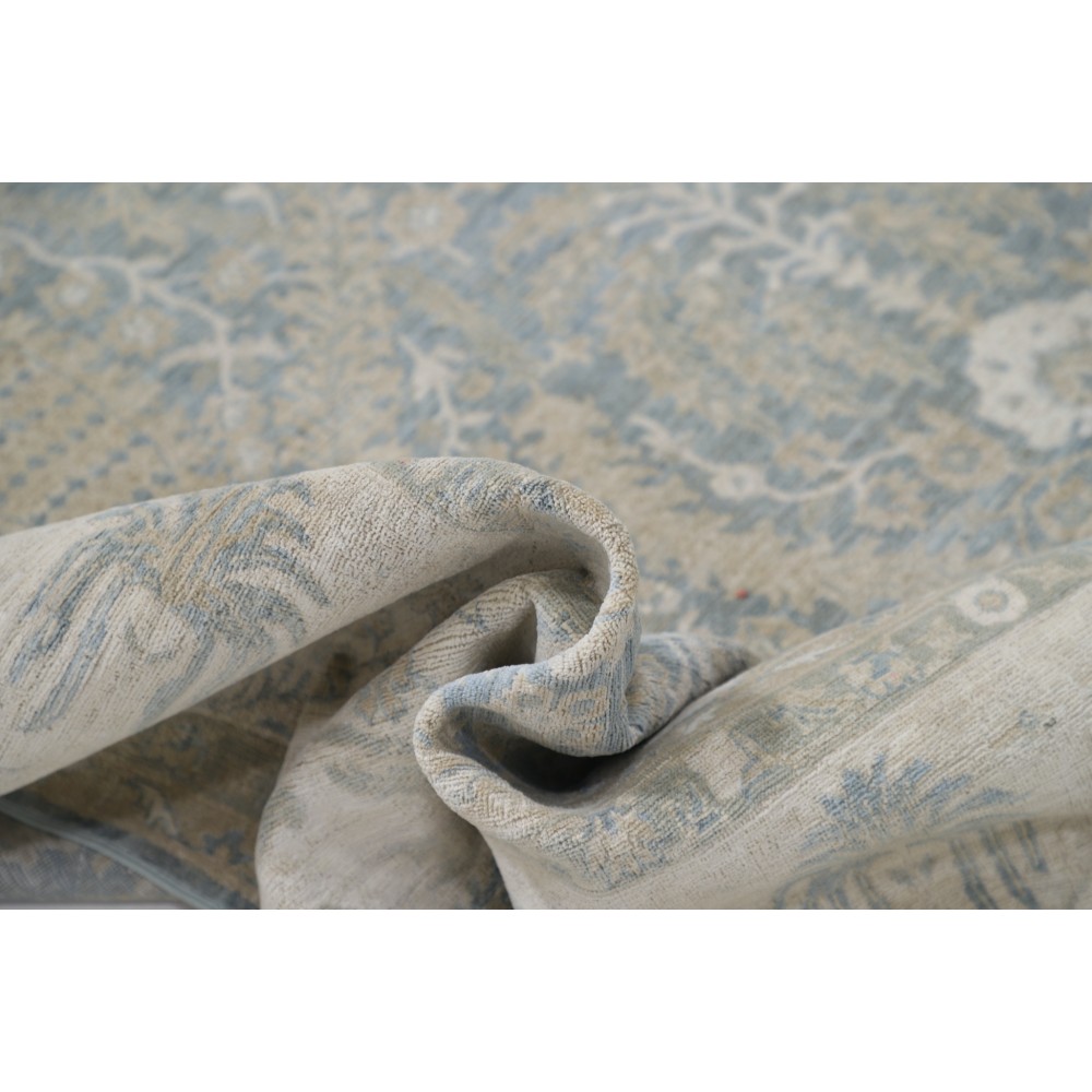 Hand Knotted Light Blue, Ivory Wool Area Rug | Traditional Floral Pattern Carpet Hand Knotted Light Blue, Ivory Wool Area Rug | Traditional Floral Pattern Carpet
