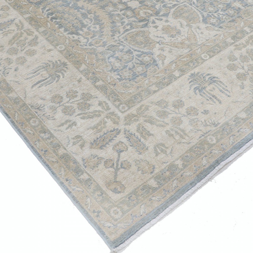 Hand Knotted Light Blue, Ivory Wool Area Rug | Traditional Floral Pattern Carpet Hand Knotted Light Blue, Ivory Wool Area Rug | Traditional Floral Pattern Carpet