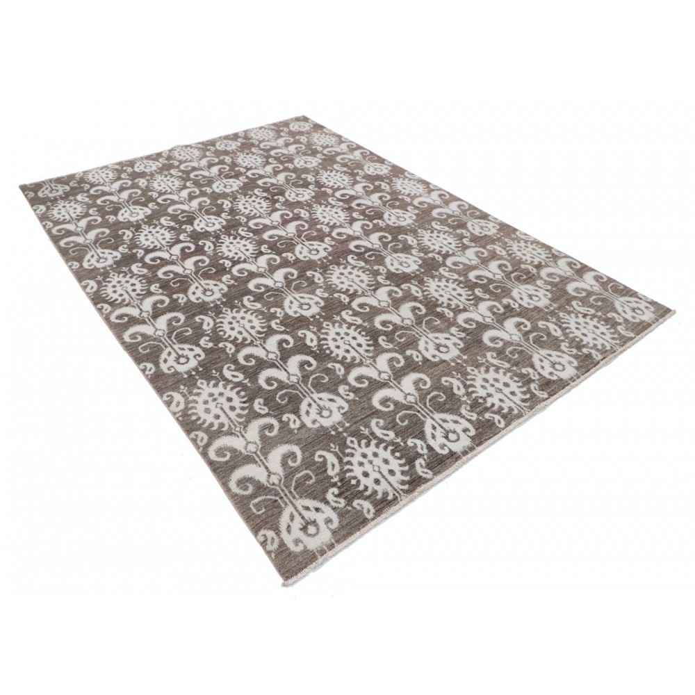 Hand Knotted Taupe Ivory Area Rug, Wool Carpet with Traditional Ornamental Pattern for Living Room and Bedroom Hand Knotted Taupe Ivory Area Rug, Wool Carpet with Traditional Ornamental Pattern for Living Room and Bedroom