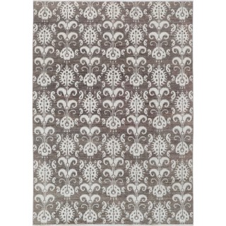 Hand Knotted Taupe Ivory Area Rug, Wool Carpet with Traditional Ornamental Pattern for Living Room and Bedroom