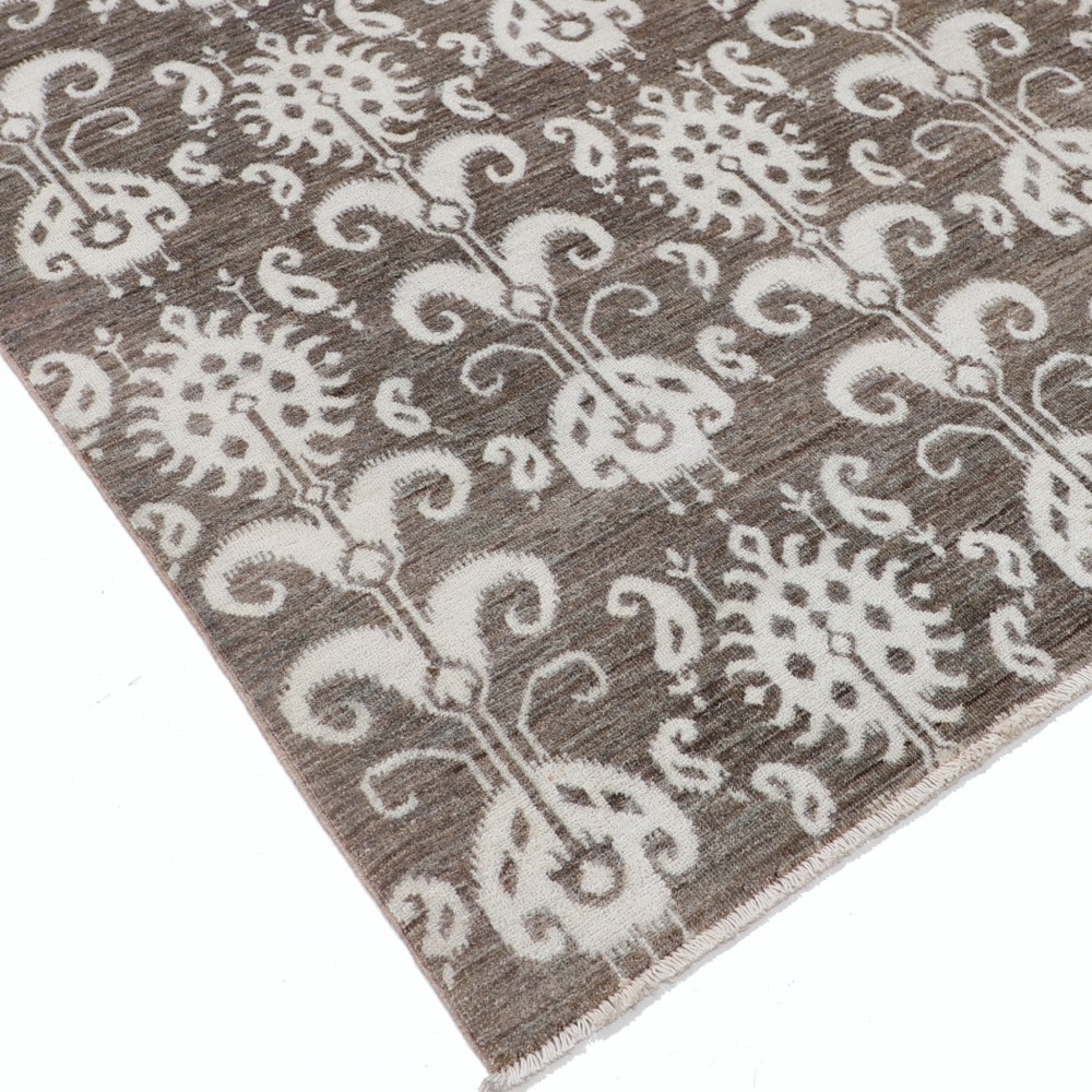 Hand Knotted Taupe Ivory Area Rug, Wool Carpet with Traditional Ornamental Pattern for Living Room and Bedroom Hand Knotted Taupe Ivory Area Rug, Wool Carpet with Traditional Ornamental Pattern for Living Room and Bedroom