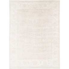 Hand Knotted Oushak Rug | Beige Turkish Carpet with All-Over Floral Design | 100% Wool