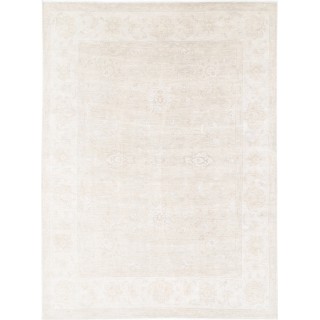 Hand Knotted Oushak Rug | Beige Turkish Carpet with All-Over Floral Design | 100% Wool