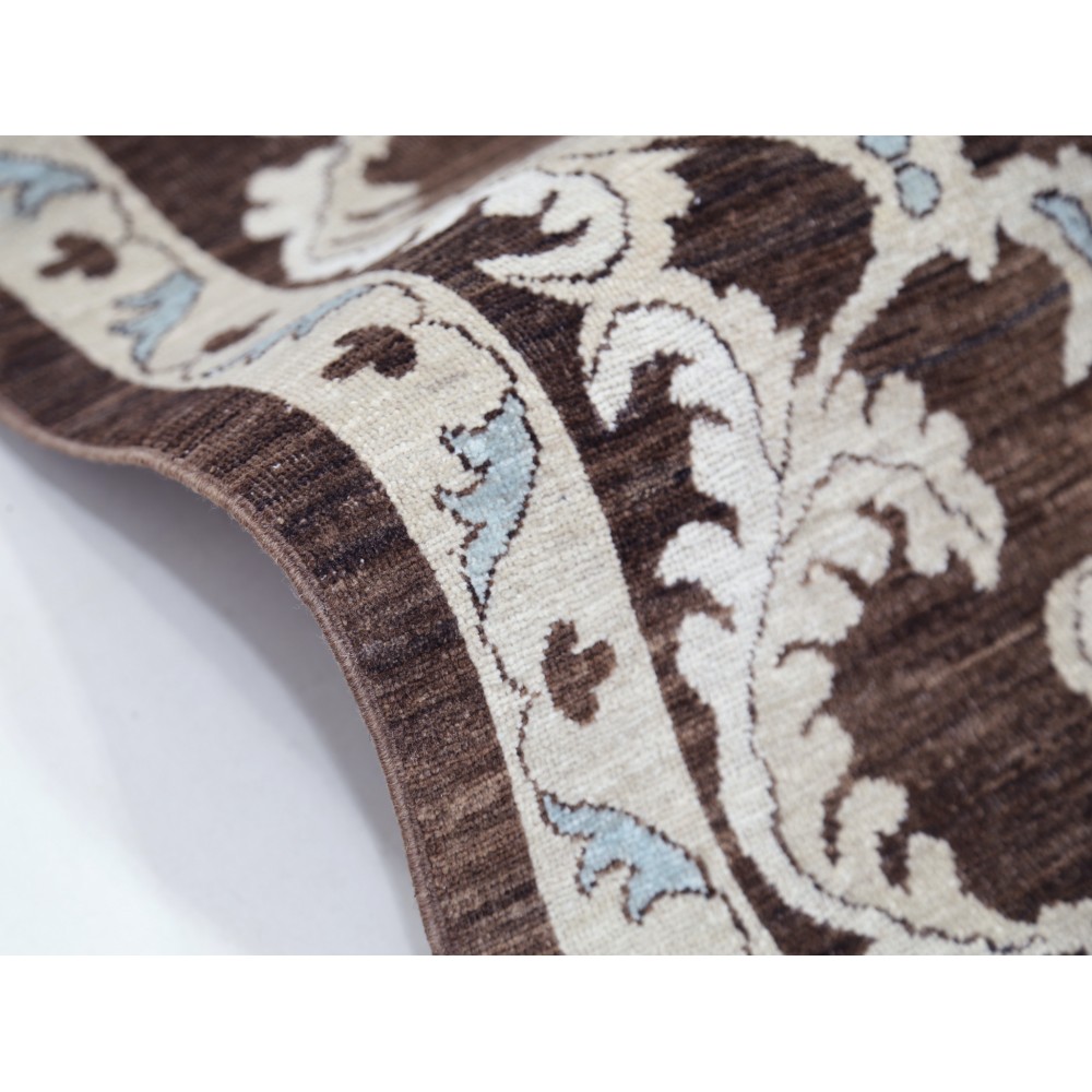 Hand Knotted Brown and Ivory Wool Area Rug | Turkish Floral Scroll Design Carpet Hand Knotted Brown and Ivory Wool Area Rug | Turkish Floral Scroll Design Carpet