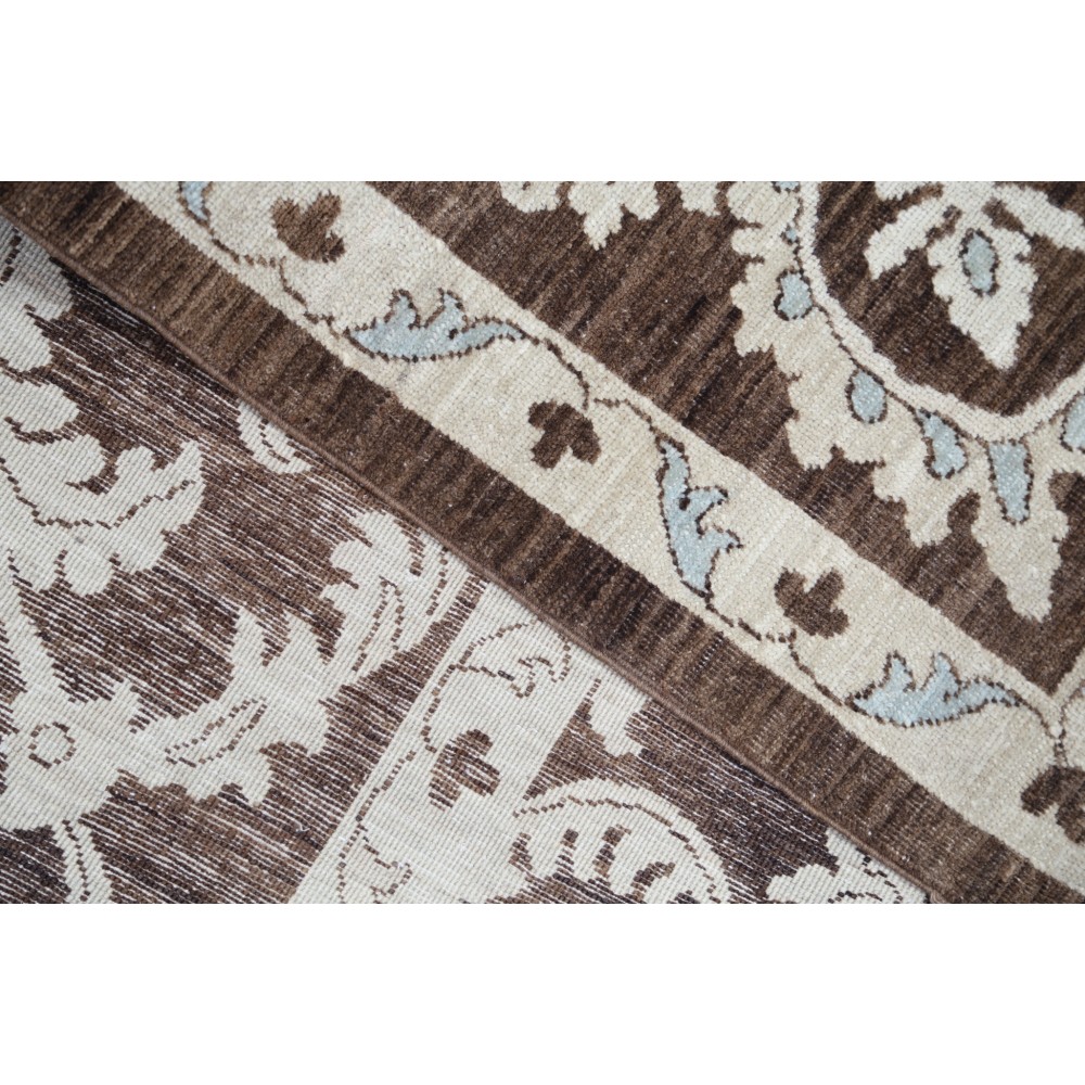 Hand Knotted Brown and Ivory Wool Area Rug | Turkish Floral Scroll Design Carpet Hand Knotted Brown and Ivory Wool Area Rug | Turkish Floral Scroll Design Carpet