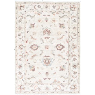 Hand Knotted Oushak Style Rug | Beige Turkish Accent Rug with All-Over Floral Design | 100% Wool