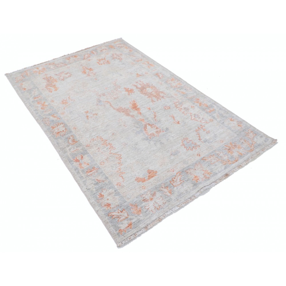 Hand Knotted Ivory, Peach, Light Blue Wool Area Rug | Subtle Botanical Accent Rug Hand Knotted Ivory, Peach, Light Blue Wool Area Rug | Subtle Botanical Accent Rug