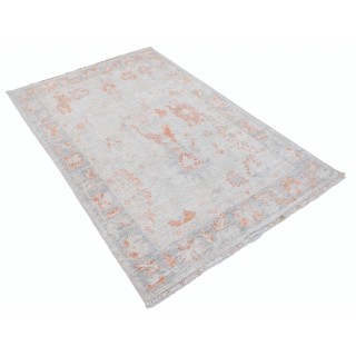 Hand Knotted Ivory, Peach, Light Blue Wool Area Rug | Subtle Botanical Accent Rug