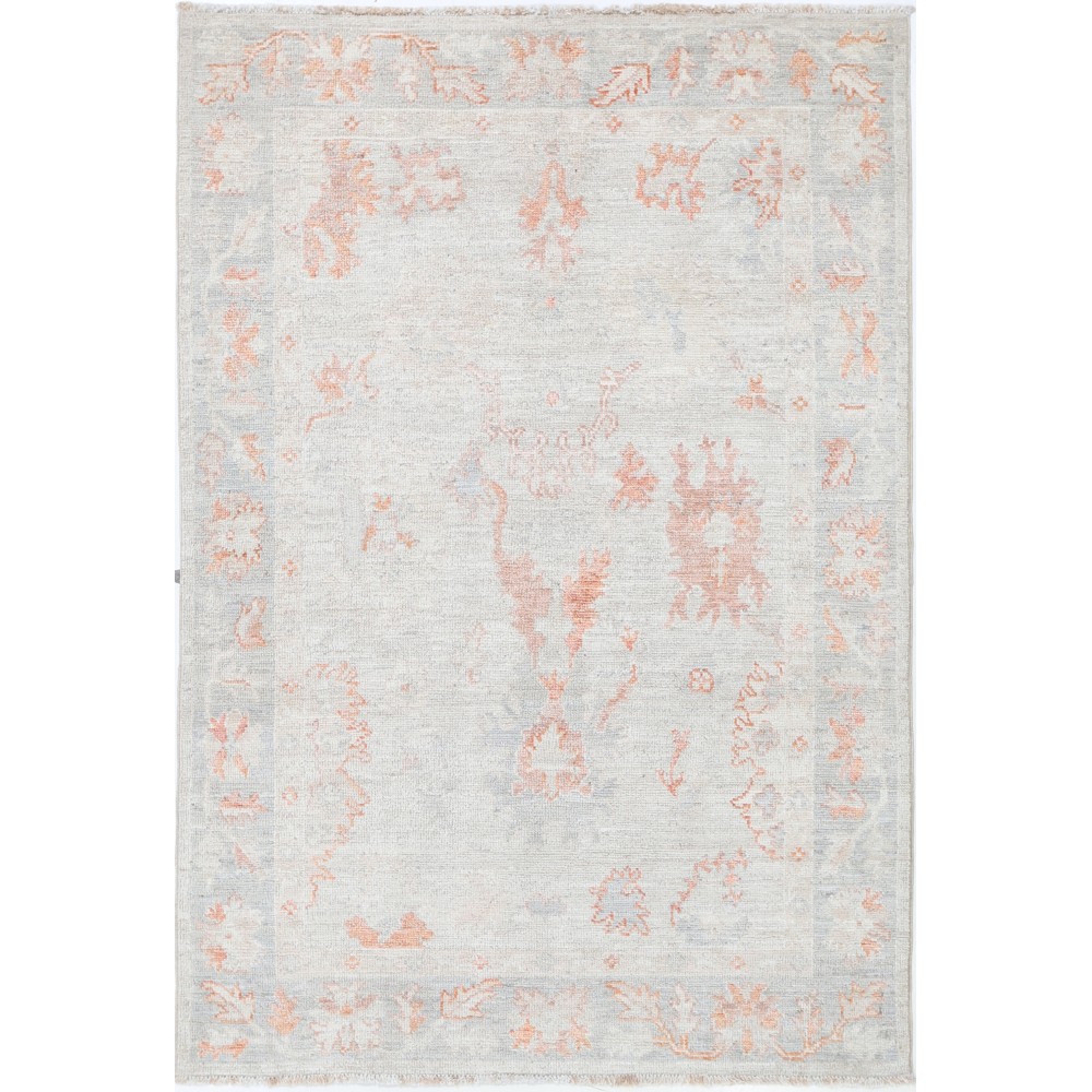 Hand Knotted Ivory, Peach, Light Blue Wool Area Rug | Subtle Botanical Accent Rug Hand Knotted Ivory, Peach, Light Blue Wool Area Rug | Subtle Botanical Accent Rug