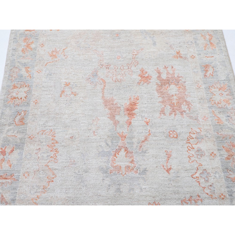 Hand Knotted Ivory, Peach, Light Blue Wool Area Rug | Subtle Botanical Accent Rug Hand Knotted Ivory, Peach, Light Blue Wool Area Rug | Subtle Botanical Accent Rug