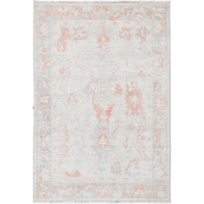 Hand Knotted Ivory, Peach, Light Blue Wool Area Rug | Subtle Botanical Accent Rug