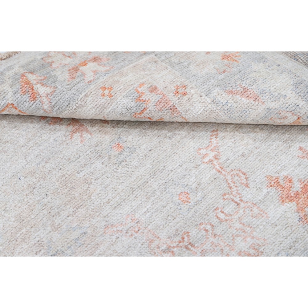 Hand Knotted Ivory, Peach, Light Blue Wool Area Rug | Subtle Botanical Accent Rug Hand Knotted Ivory, Peach, Light Blue Wool Area Rug | Subtle Botanical Accent Rug