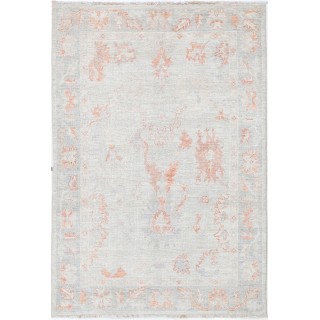 Hand Knotted Ivory, Peach, Light Blue Wool Area Rug | Subtle Botanical Accent Rug