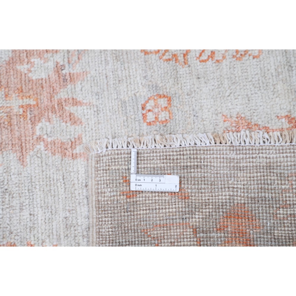 Hand Knotted Ivory, Peach, Light Blue Wool Area Rug | Subtle Botanical Accent Rug Hand Knotted Ivory, Peach, Light Blue Wool Area Rug | Subtle Botanical Accent Rug