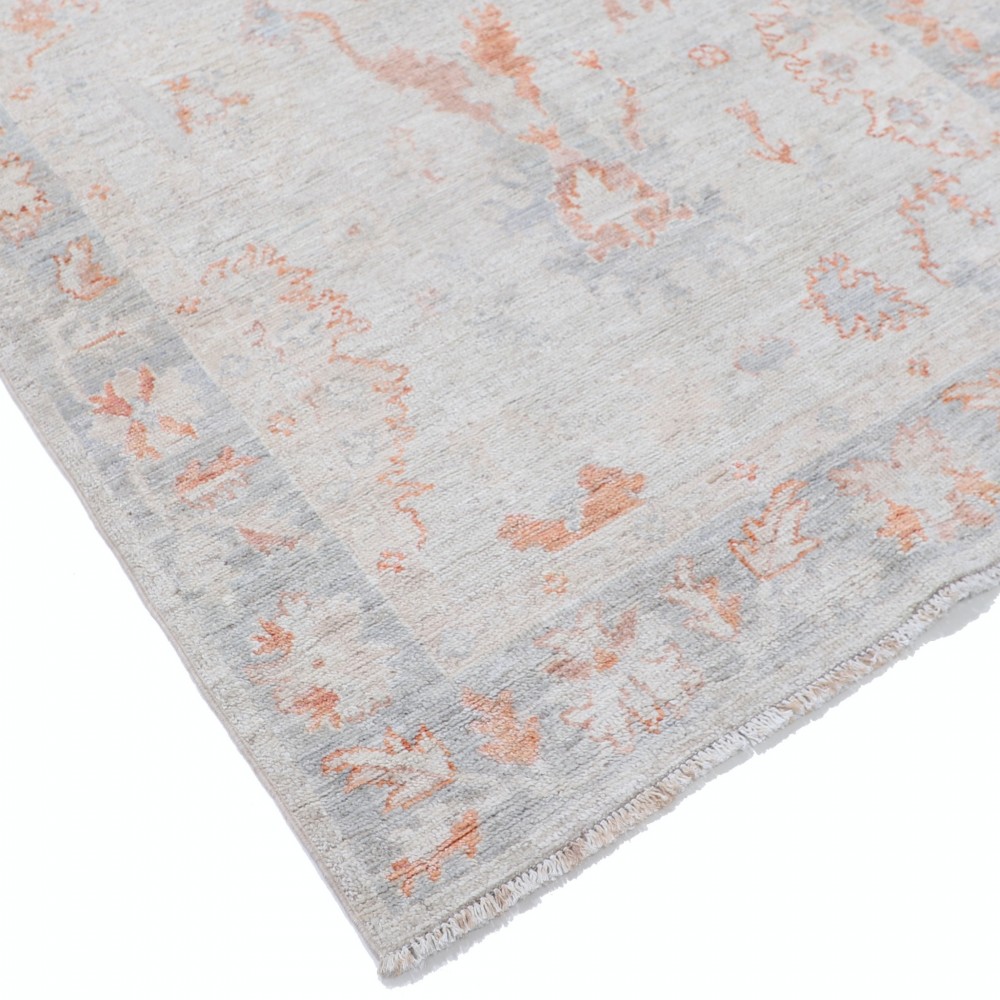 Hand Knotted Ivory, Peach, Light Blue Wool Area Rug | Subtle Botanical Accent Rug Hand Knotted Ivory, Peach, Light Blue Wool Area Rug | Subtle Botanical Accent Rug
