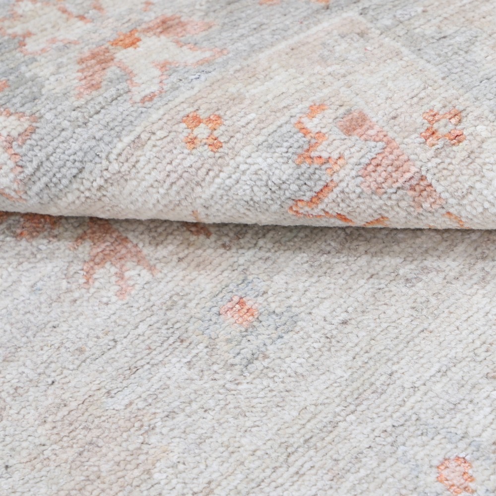 Hand Knotted Ivory, Peach, Light Blue Wool Area Rug | Subtle Botanical Accent Rug Hand Knotted Ivory, Peach, Light Blue Wool Area Rug | Subtle Botanical Accent Rug