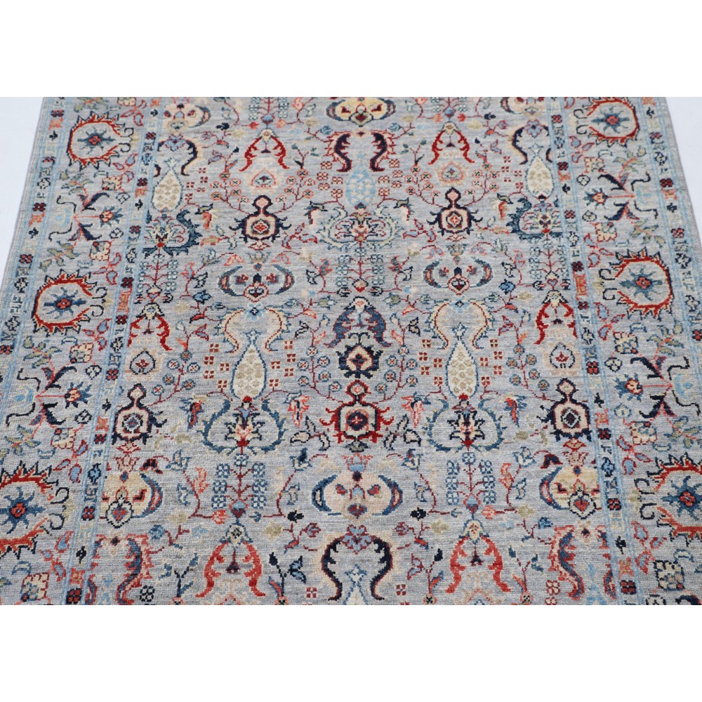Multicolor Hand Knotted Accent Rug with Floral Design | Ivory, Light Blue and Red Colors Multicolor Hand Knotted Accent Rug with Floral Design | Ivory, Light Blue and Red Colors