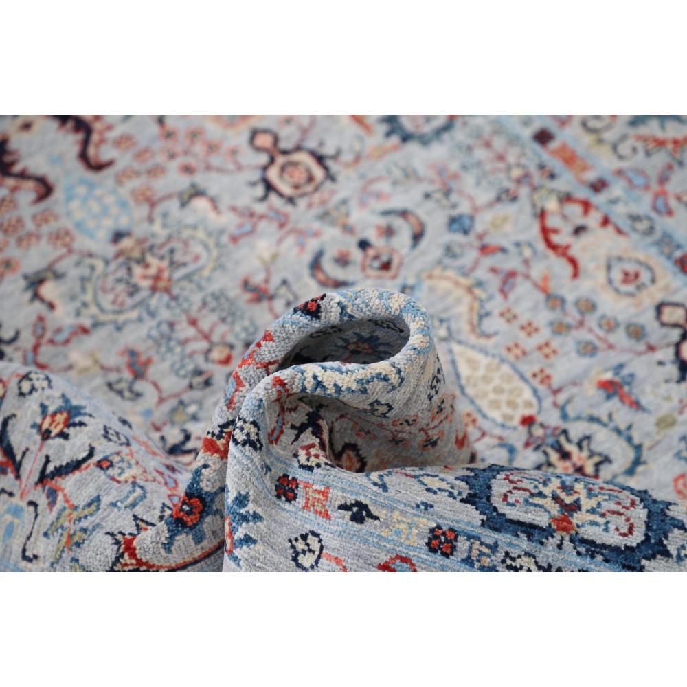 Multicolor Hand Knotted Accent Rug with Floral Design | Ivory, Light Blue and Red Colors Multicolor Hand Knotted Accent Rug with Floral Design | Ivory, Light Blue and Red Colors
