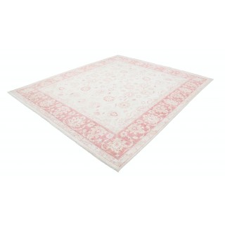 Hand Knotted Floral Area Rug with Beige Field and Pink Border | Traditional Oushak Wool Carpet
