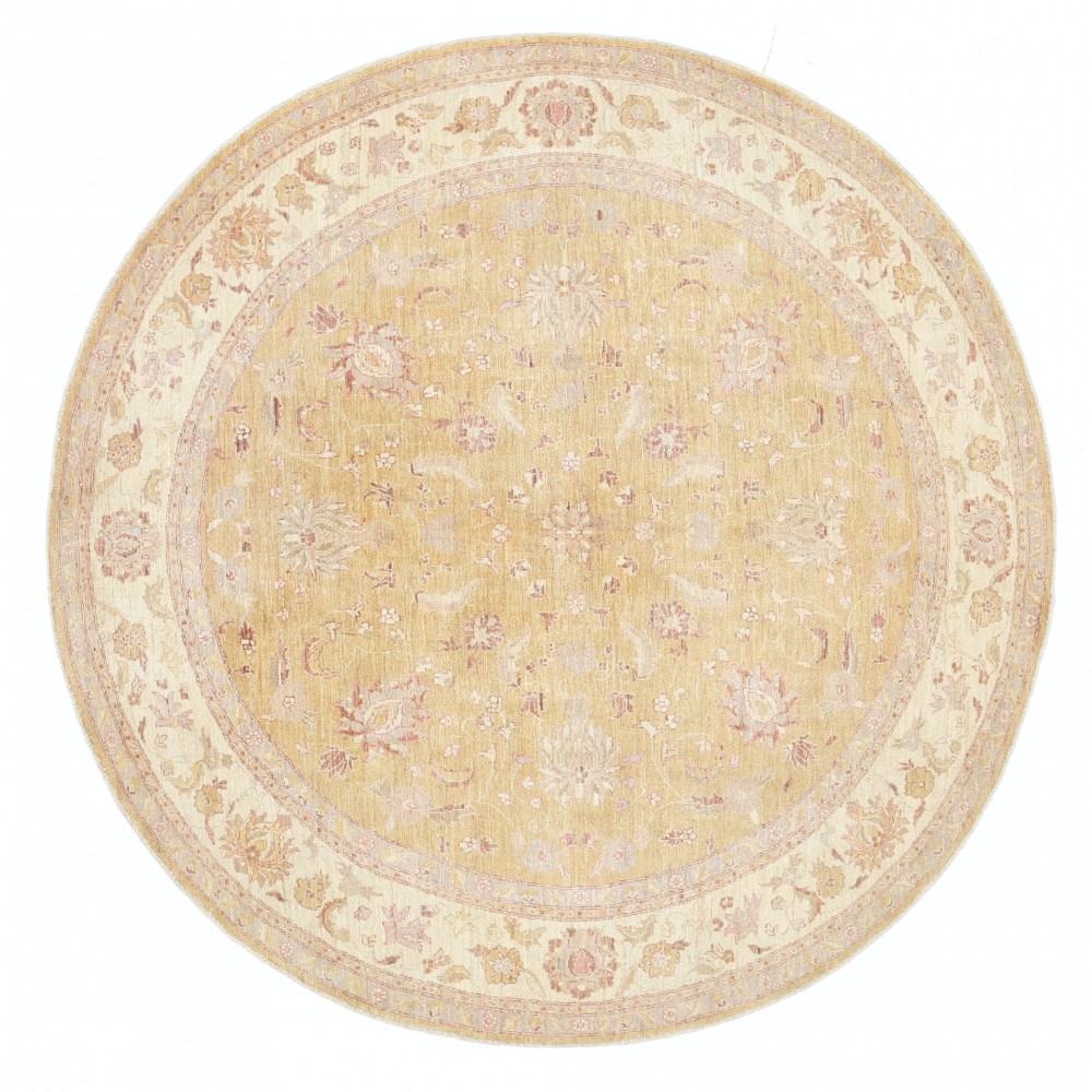 Hand Knotted Beige, Gold, Blush Wool Round Rug | Traditional Floral Circle Carpet Hand Knotted Beige, Gold, Blush Wool Round Rug | Traditional Floral Circle Carpet