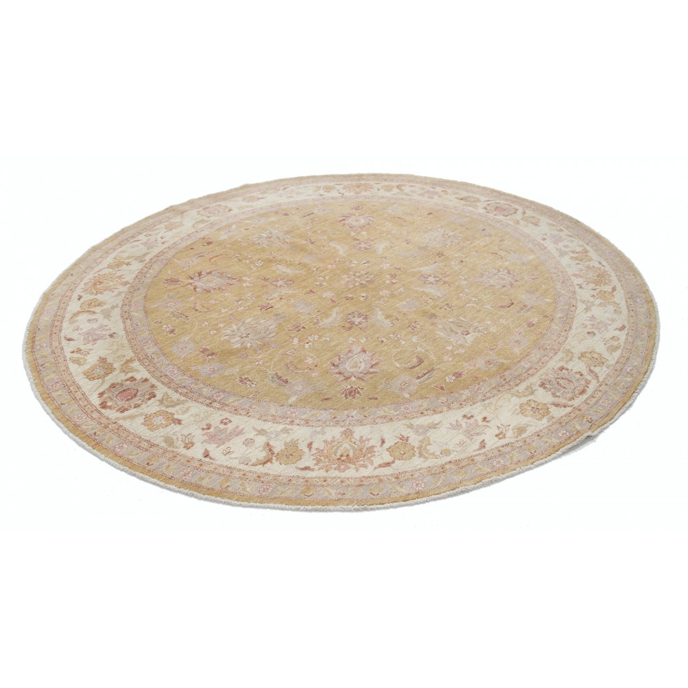 Hand Knotted Beige, Gold, Blush Wool Round Rug | Traditional Floral Circle Carpet Hand Knotted Beige, Gold, Blush Wool Round Rug | Traditional Floral Circle Carpet