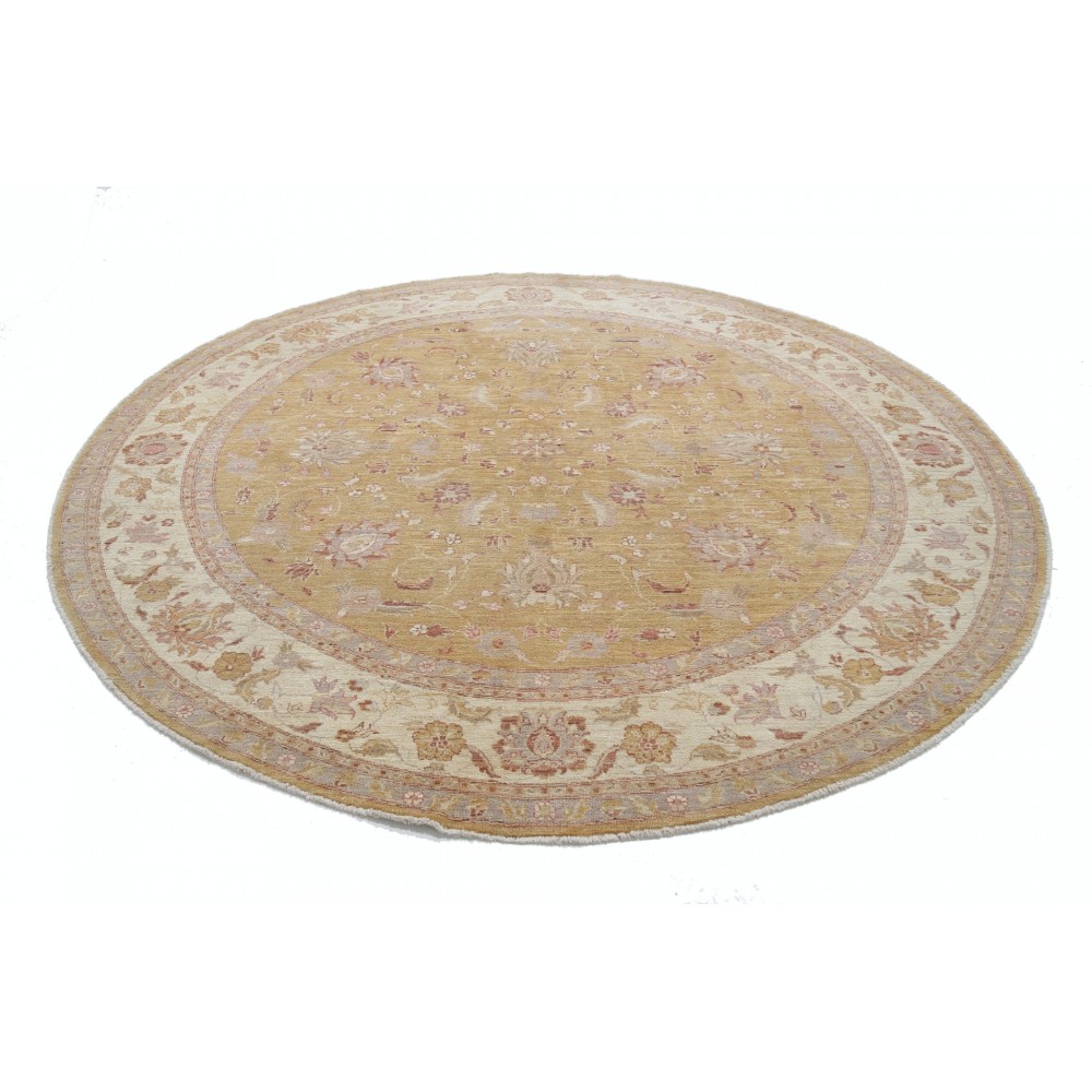 Hand Knotted Beige, Gold, Blush Wool Round Rug | Traditional Floral Circle Carpet Hand Knotted Beige, Gold, Blush Wool Round Rug | Traditional Floral Circle Carpet