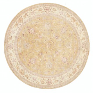 Hand Knotted Beige, Gold, Blush Wool Round Rug | Traditional Floral Circle Carpet