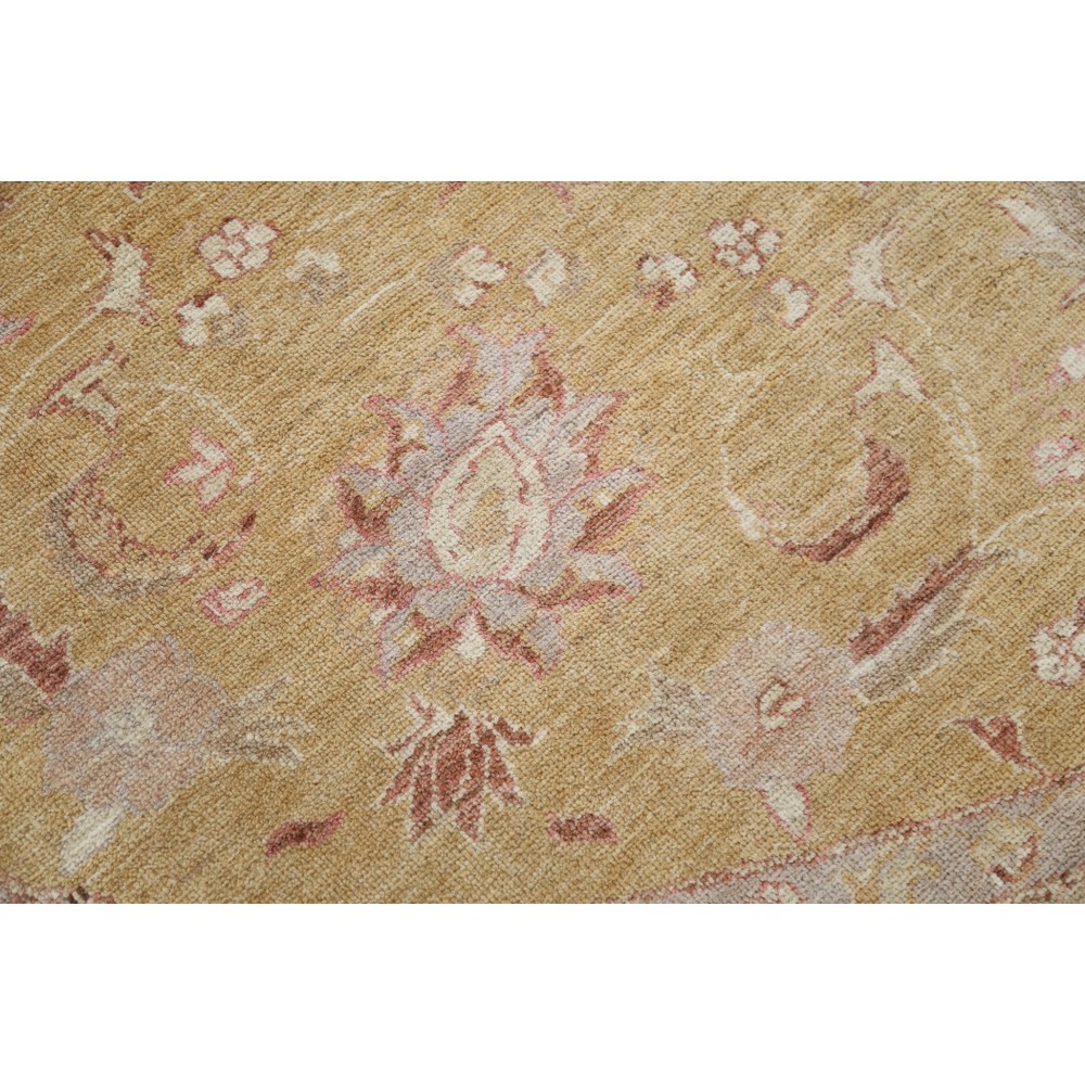 Hand Knotted Beige, Gold, Blush Wool Round Rug | Traditional Floral Circle Carpet Hand Knotted Beige, Gold, Blush Wool Round Rug | Traditional Floral Circle Carpet