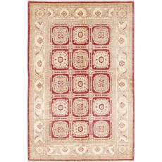 Hand Knotted Red, Beige Wool Rug | Geometric Floral Pattern Carpet