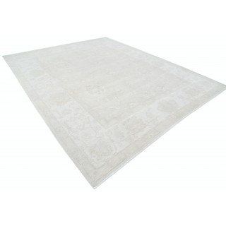 Hand Knotted Oushak Style Rug | Beige Turkish Carpet with All-Over Floral Design | 100% Wool